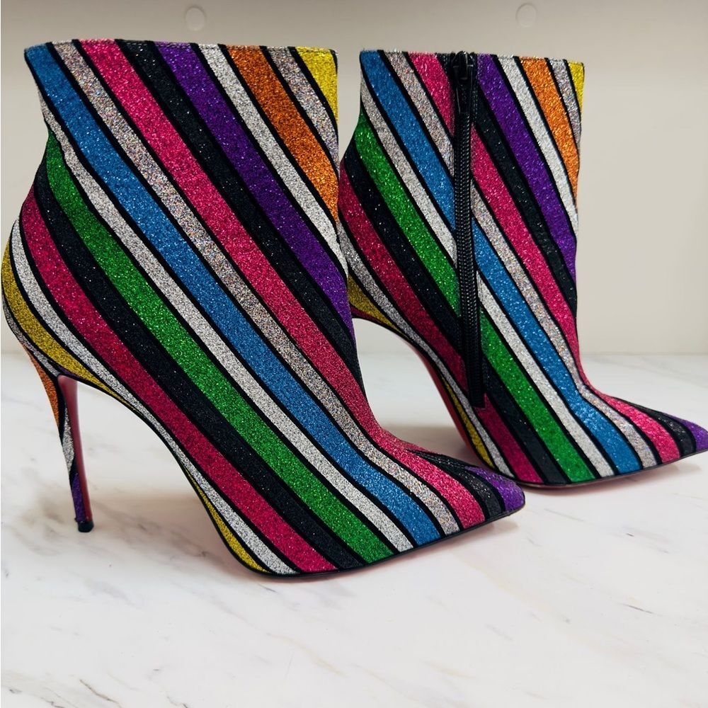Christian Louboutin Colorful Striped Glittered Ankle Boots